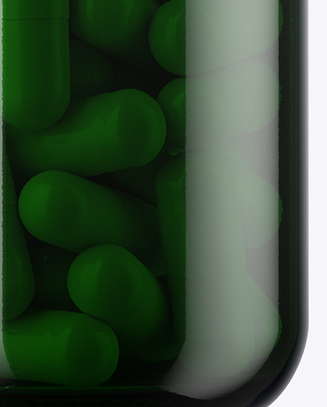 Green Glass Pills Bottle Mockup