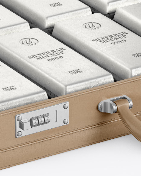 Briefcase with Silver Bars Mockup