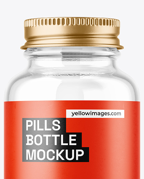 Empty Clear Glass Pills Bottle Mockup