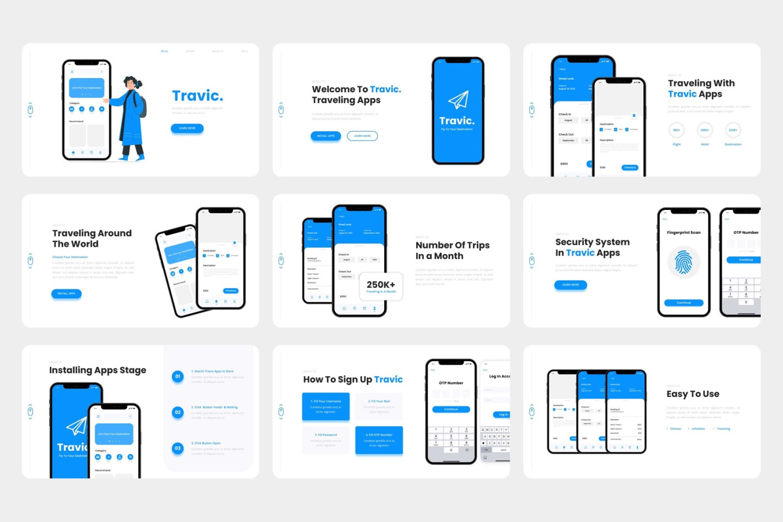 Travic - Travel Agency Mobile App Google Slides Template Travic - Travel Agency Mobile App Google Slides Template