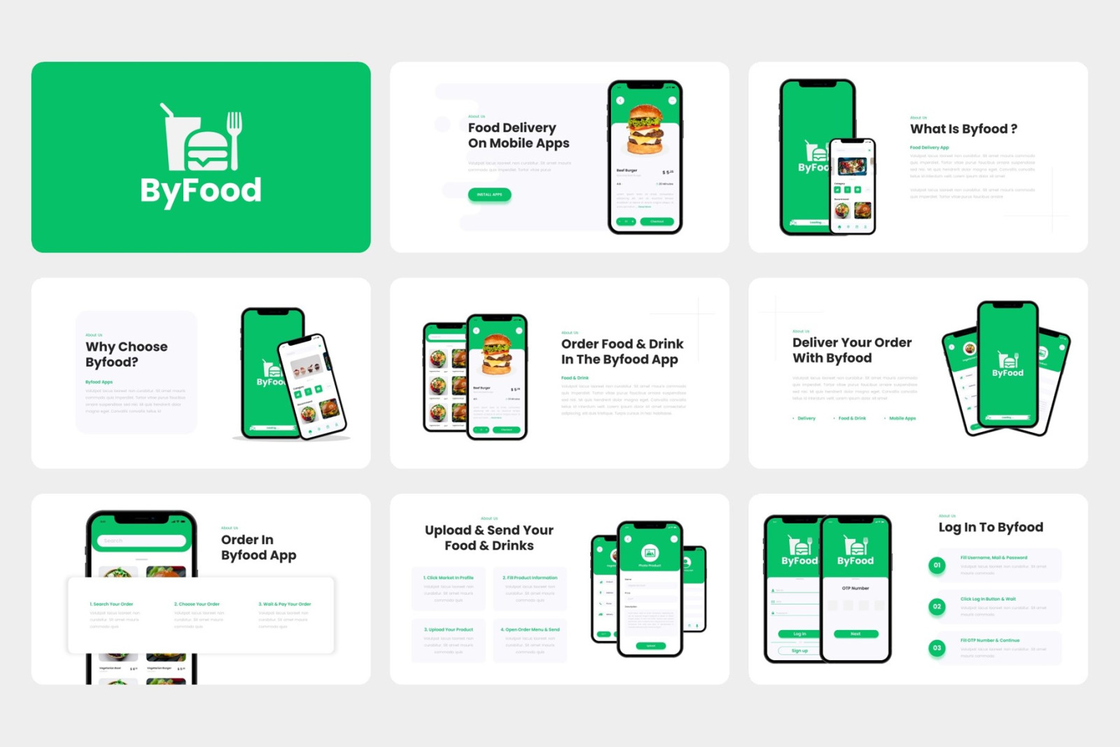 Byfood - Food Delivery Mobile App &amp; SAAS Google Slides Template