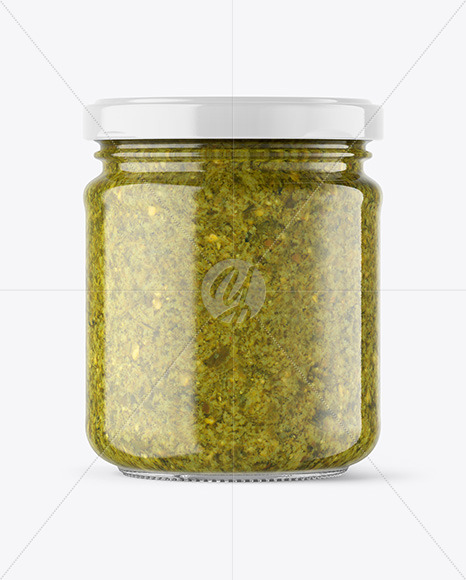 Clear Glass Jar with Pesto Sauce Mockup