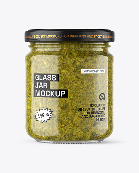 Clear Glass Jar with Pesto Sauce Mockup