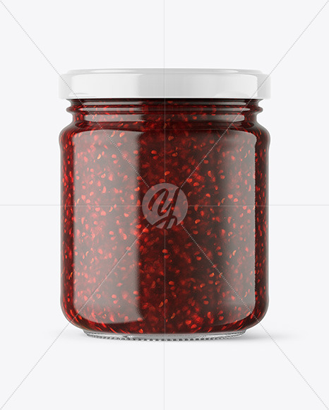 Clear Glass Jar with Raspberry Jam Mockup