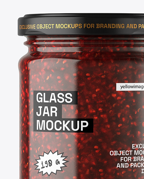 Clear Glass Jar with Raspberry Jam Mockup