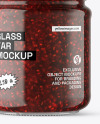 Clear Glass Jar with Raspberry Jam Mockup