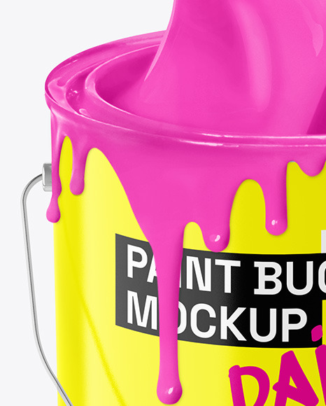 Glossy Paint Bucket W/ Splash Mockup