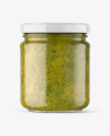 Clear Glass Jar with Spicy Herbs Sauce Mockup