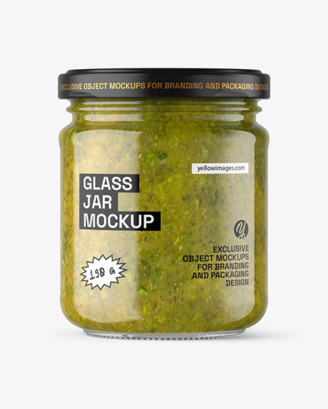 Clear Glass Jar with Spicy Herbs Sauce Mockup