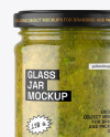 Clear Glass Jar with Spicy Herbs Sauce Mockup