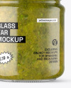 Clear Glass Jar with Spicy Herbs Sauce Mockup