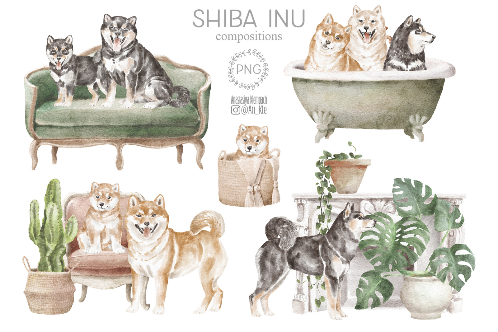 Shiba Inu dogs clipart