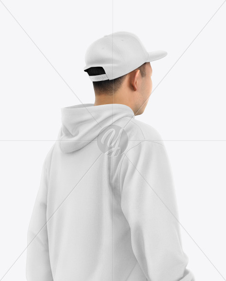 Man in Hoodie & Snapback Mockup - Back Half Side View