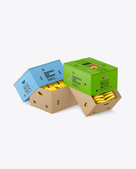 Two Paper Boxes with Bananas Mockup