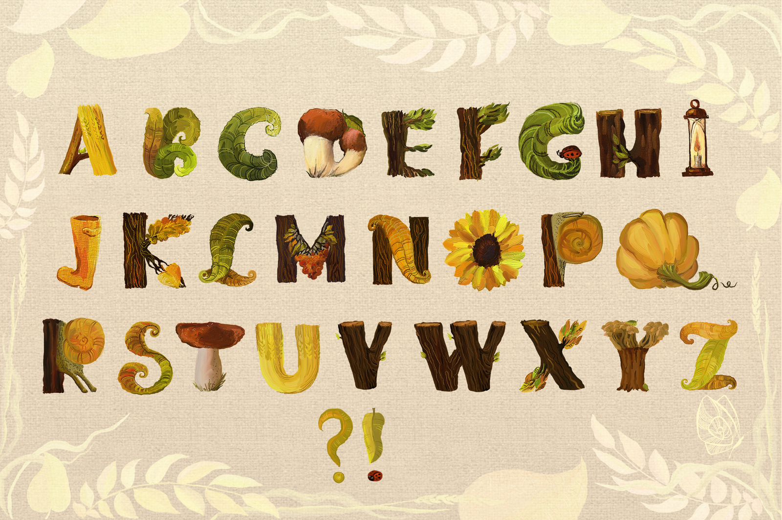 Golden Autumn Alphabet Oil painting Golden Autumn Alphabet Oil painting