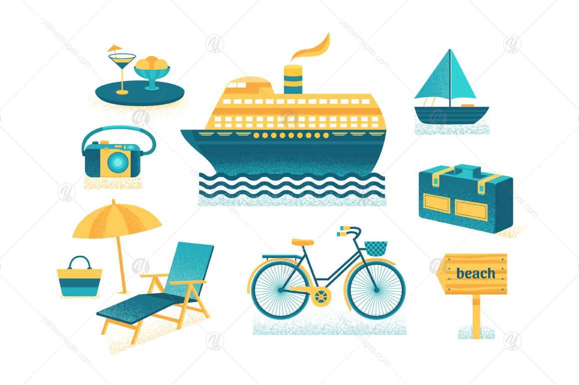 Summer illustrations and line icons