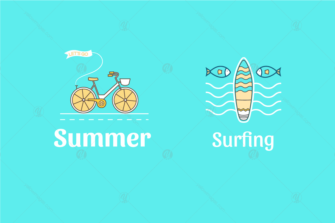 Summer illustrations and line icons