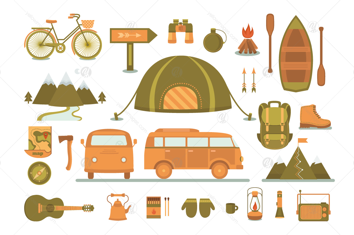Camping illustrations and elements. Illustrations, icons, line elements. Camping illustrations and elements. Illustrations, icons, line elements.