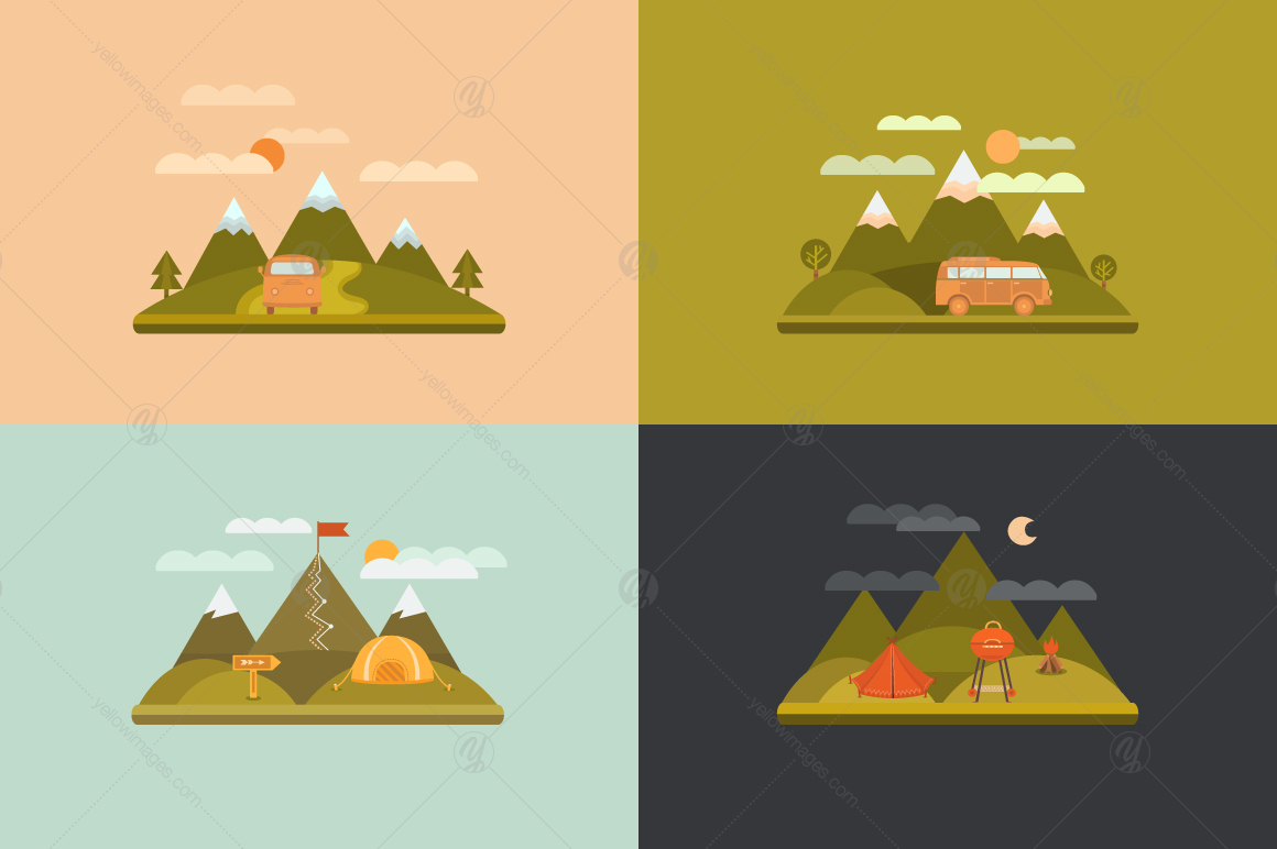 Camping illustrations and elements. Illustrations, icons, line elements. Camping illustrations and elements. Illustrations, icons, line elements.
