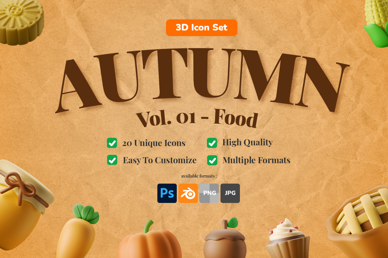 3D Icon Illustration Set - Autumn Vol. 01 - Food