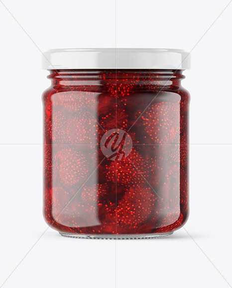 Clear Glass Jar with Strawberry Jam Mockup