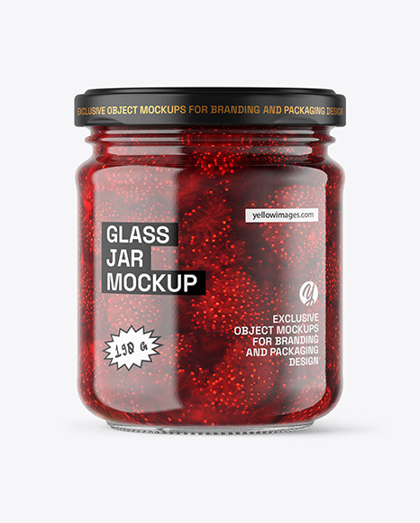 Clear Glass Jar with Strawberry Jam Mockup