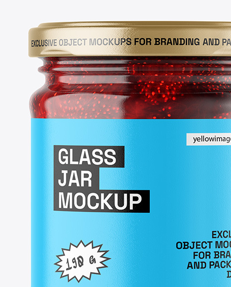 Clear Glass Jar with Strawberry Jam Mockup