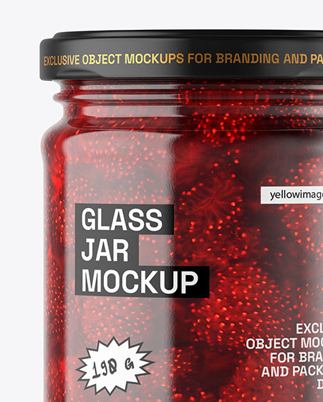 Clear Glass Jar with Strawberry Jam Mockup