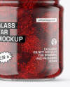 Clear Glass Jar with Strawberry Jam Mockup