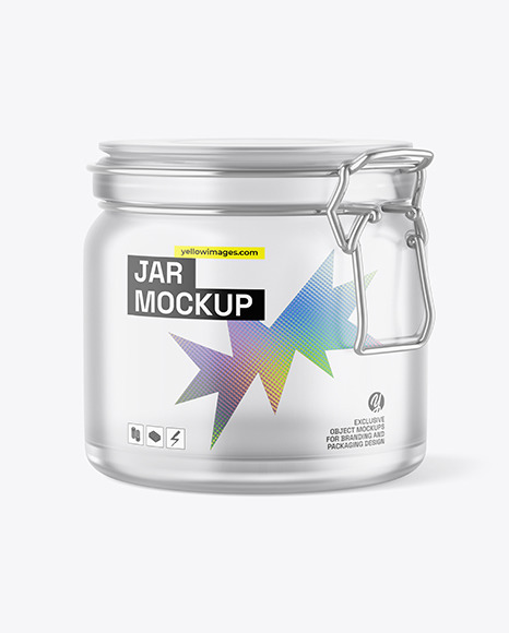 Frosted Jar w Clamp Lid Mockup - Clamp+lid