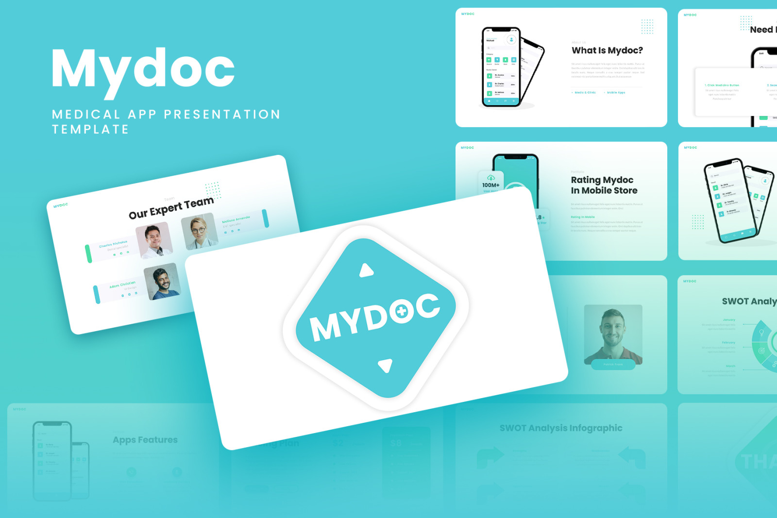 Mydoc - Healthcare Consultant Mobile App &amp; SAAS Google Slides Template