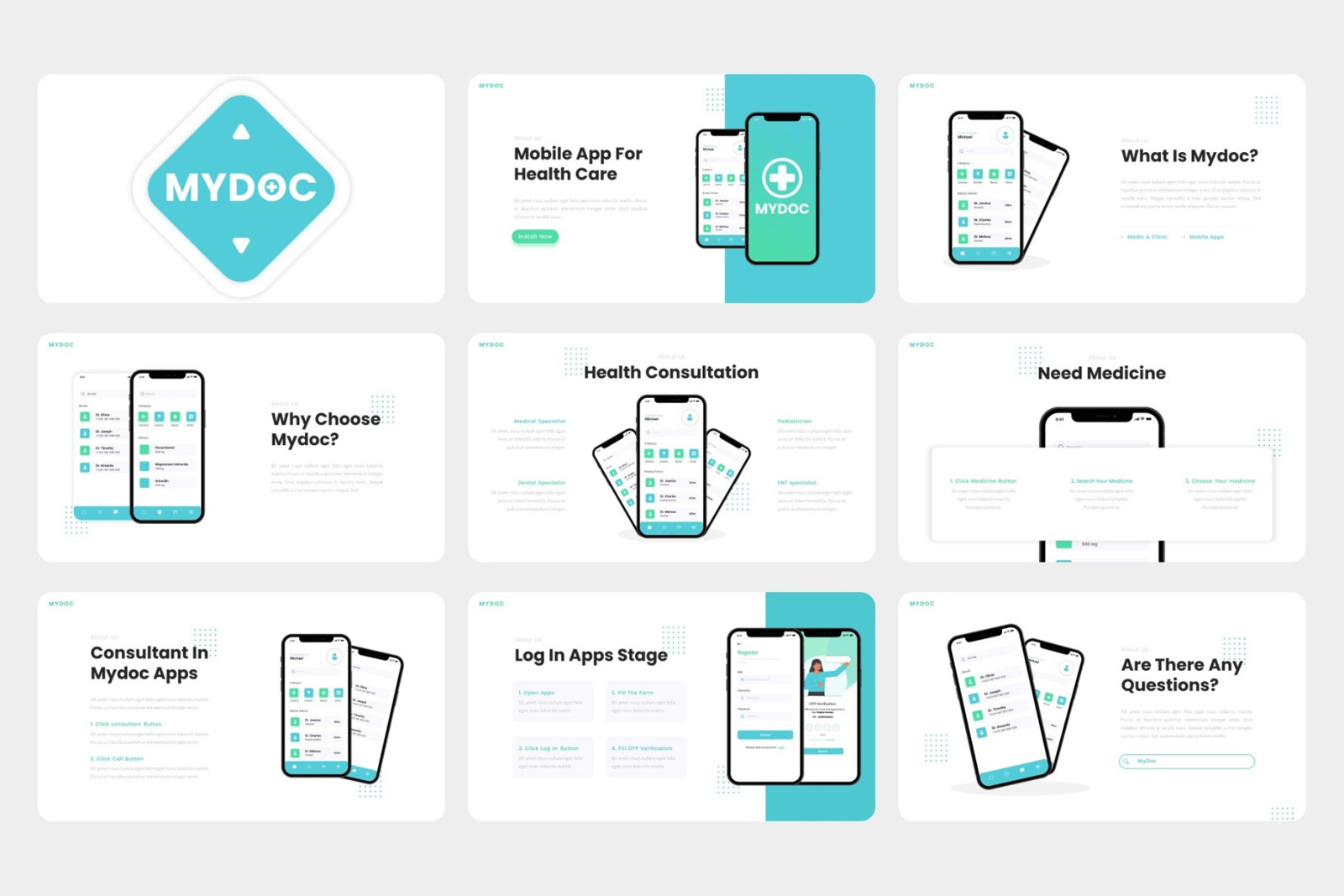 Mydoc - Healthcare Consultant Mobile App &amp; SAAS Google Slides Template