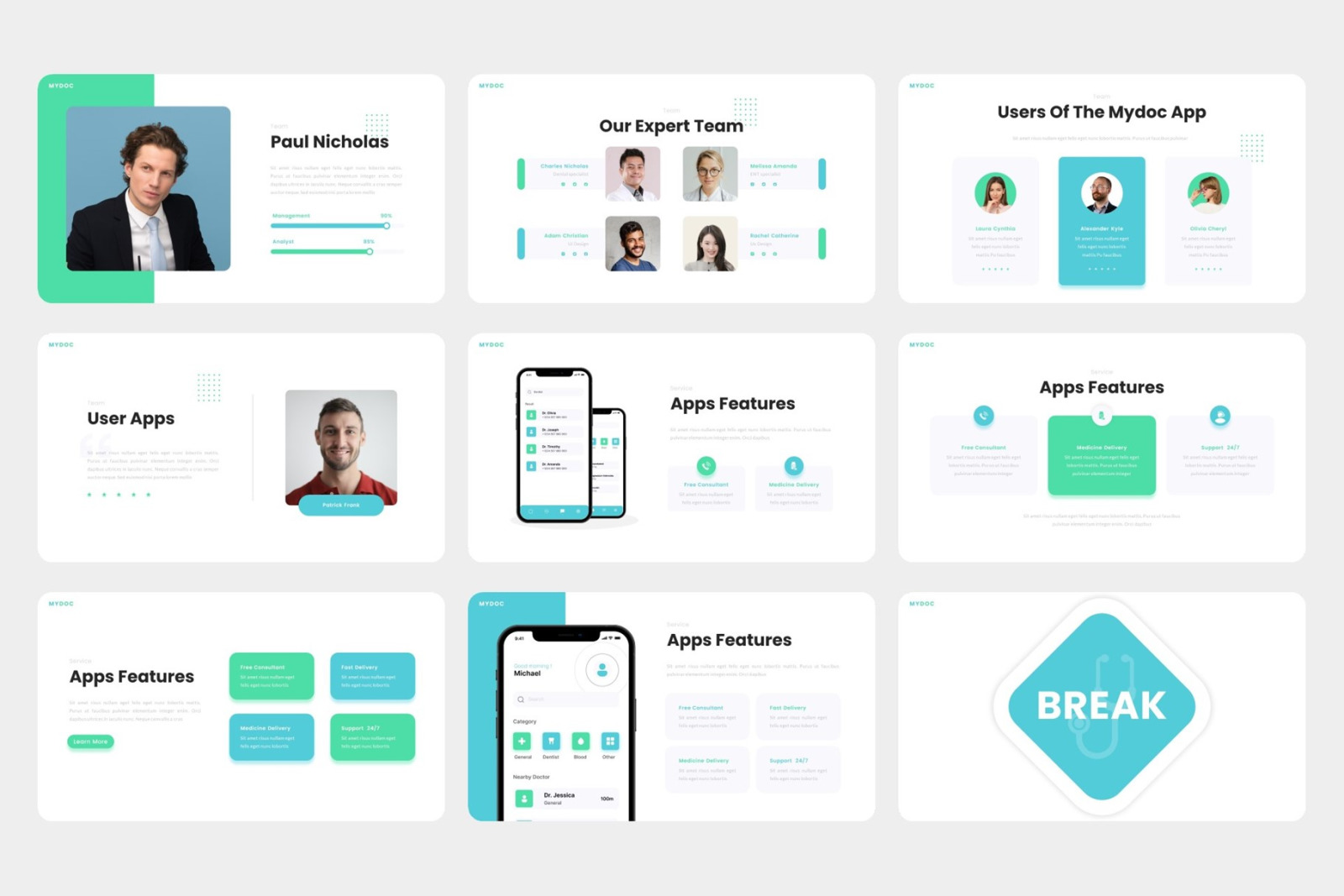 Mydoc - Healthcare Consultant Mobile App &amp; SAAS Google Slides Template