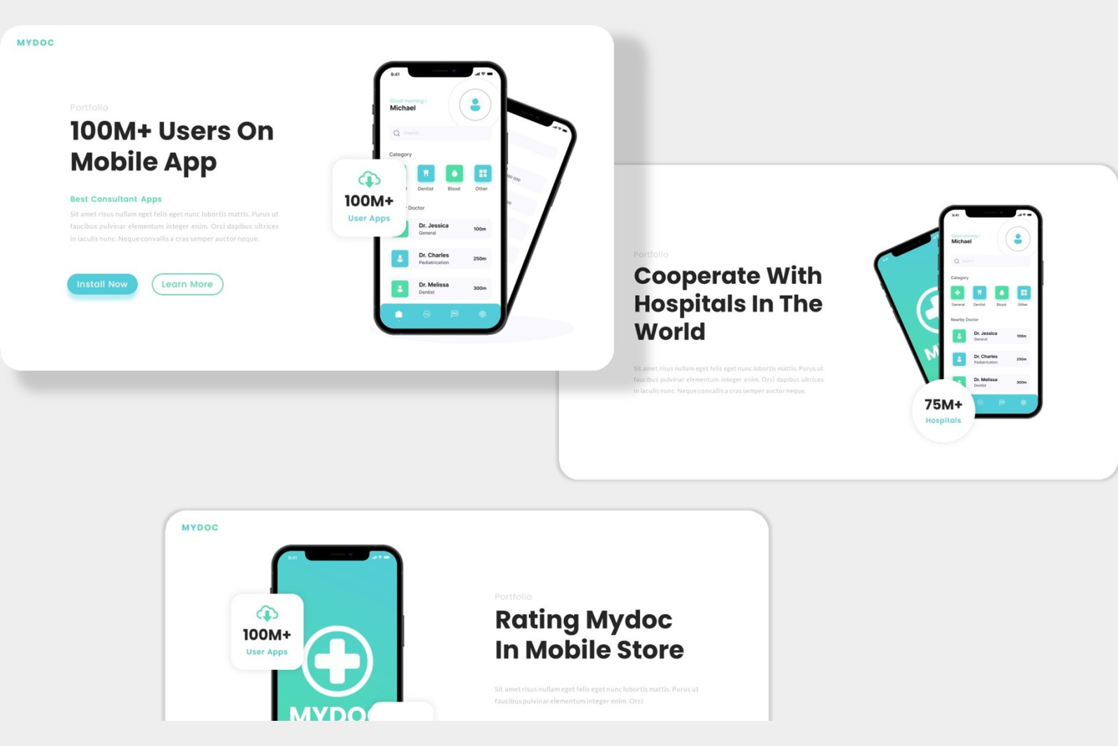 Mydoc - Healthcare Consultant Mobile App &amp; SAAS Google Slides Template