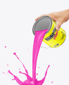 Glossy Paint Bucket in a Hand W/ Splash Mockup