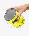 Glossy Paint Bucket in a Hand W/ Splash Mockup