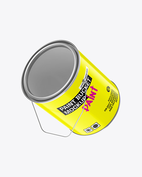 Glossy Paint Bucket in a Hand W/ Splash Mockup