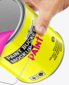 Glossy Paint Bucket in a Hand W/ Splash Mockup