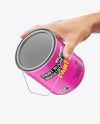 Matte Paint Bucket in a Hand W/ Splash Mockup