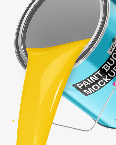 Metallic Paint Bucket in a Hand W/ Splash Mockup