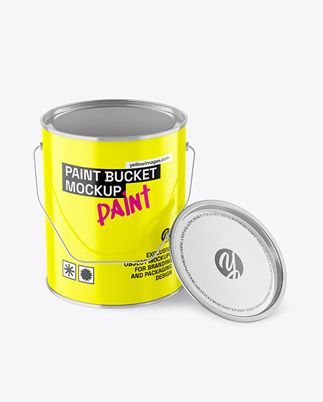 Opened Glossy Paint Bucket Mockup