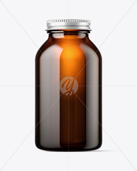 Empty Amber Glass Pills Bottle Mockup