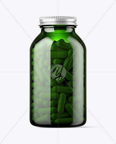 Green Glass Pills Bottle Mockup