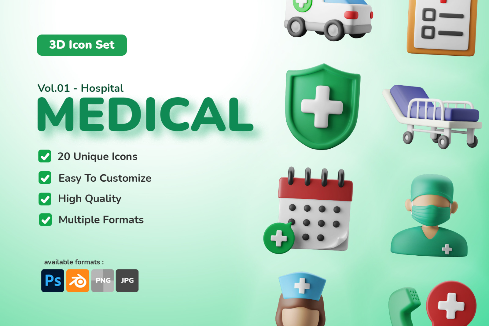 3D Icon Illustration - Medical Vol. 01 Hospital 3D Icon Illustration - Medical Vol. 01 Hospital