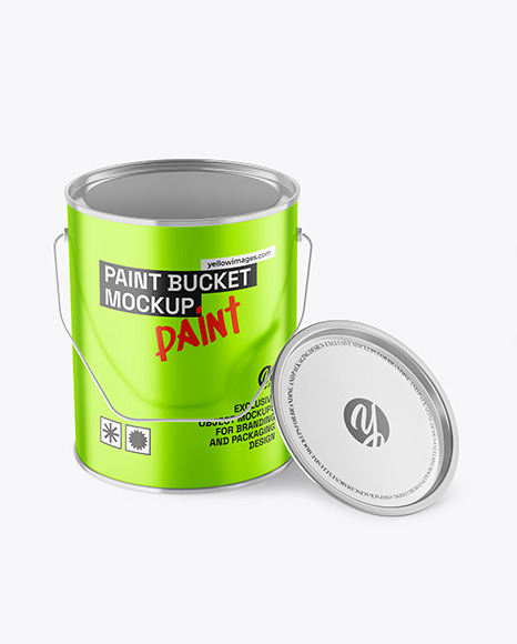 Opened Matte Metallic Paint Bucket Mockup