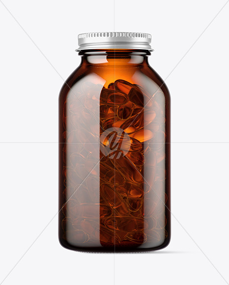 Amber Bottle with Fish Oil Mockup