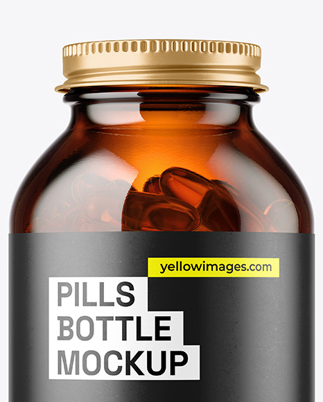 Amber Bottle with Fish Oil Mockup