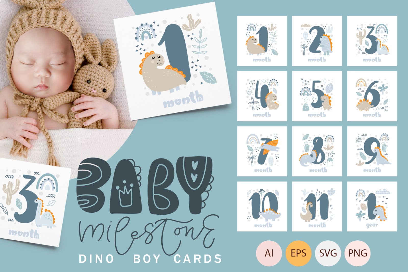 Baby Milestone Dino Boy Cards Baby Milestone Dino Boy Cards