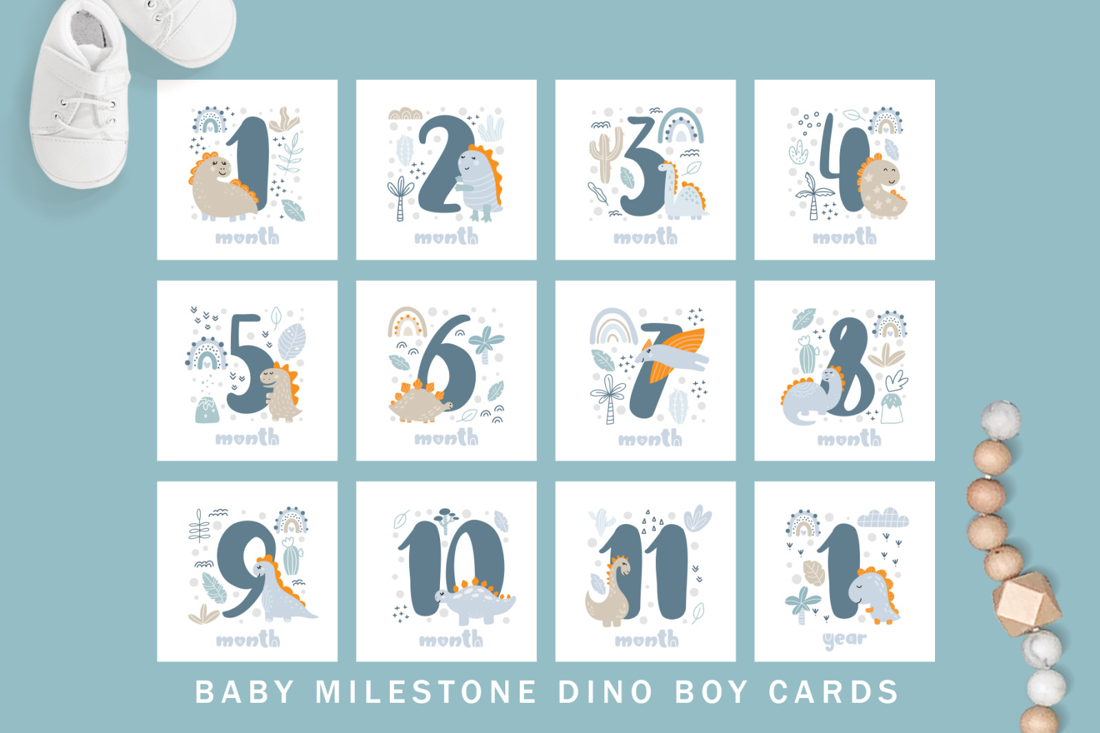 Baby Milestone Dino Boy Cards