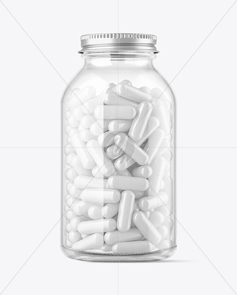 Clear Glass Pills Bottle Mockup